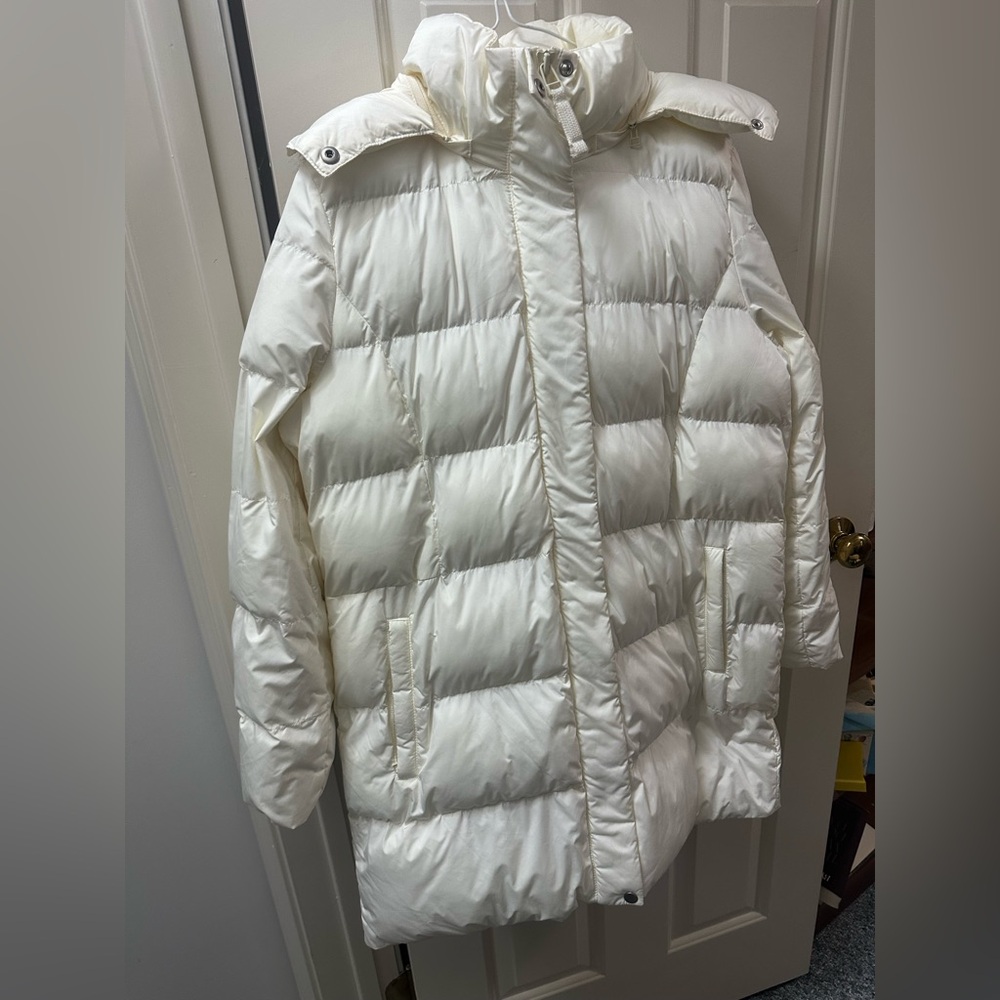 Talbots Women's Cream Puffer Coat w/ removable hood & trim NWT size M